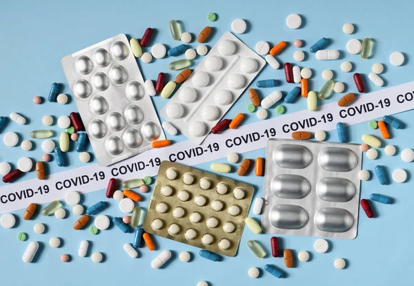 Vírus Gyógyszeres Kezelése Covid Fogalmi Kép — Stock Fotó