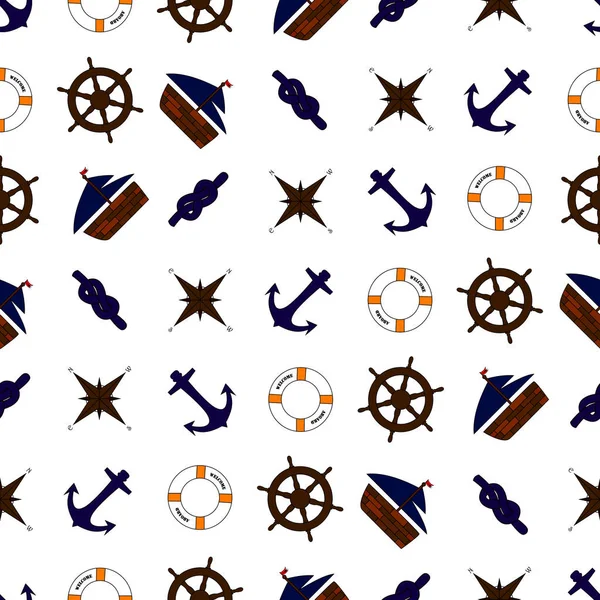 Seamless nautical pattern with naval elements — Stock Vector