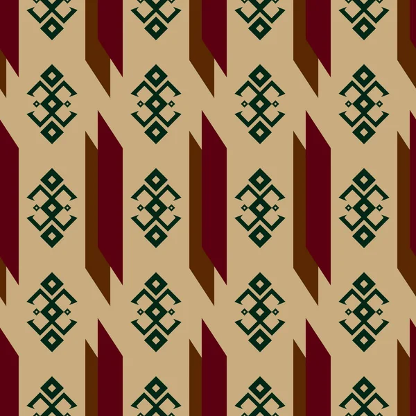 Motif sans couture avec des ornements indiens traditionnels amérindiens et des formes géométriques aux couleurs harmonieuses pastel beige brun rouge foncé vert foncé — Image vectorielle