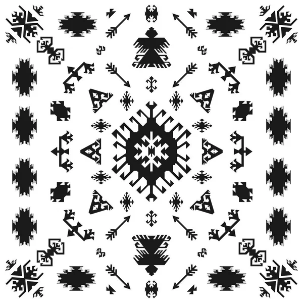 Arte geométrico tradicional étnico indígena nativo americano con elementos de diseño retro y flechas Azteca Navajo estilo tribal sin costuras patrón ilustración fondo blanco y negro — Vector de stock