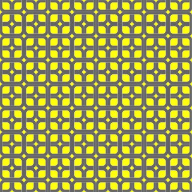 Kesintisiz geometrik desen vektör arka plan tasarlamak eğri kareler zinciri gibi bağlı ve elips ve elmas yıldız şekilleri renkli gri sarı oluşturulan