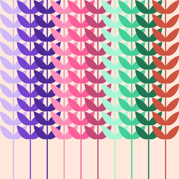 Pola tak berjahit Latar belakang vektor pola berwarna-warni Tanaman panjang dengan daun berbaris bersama - Stok Vektor