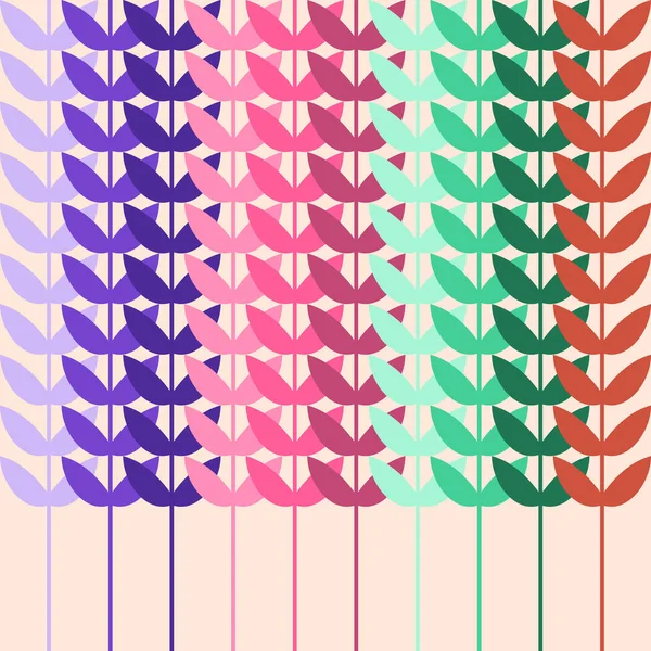 Natura senza soluzione di continuità modello botanico vettore sfondo colorato piante lunghe con foglie allineate insieme — Vettoriale Stock
