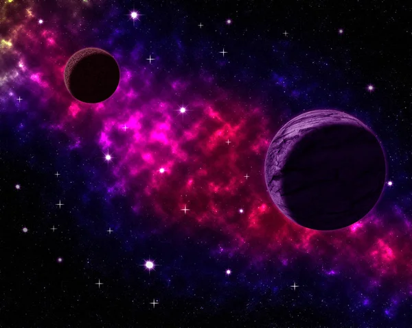 Paisagem espacial com planetas globo nebulosas poeiras e nuvens e estrelas brilhantes no universo fundo astrológico projeto galáxia celestial — Fotografia de Stock