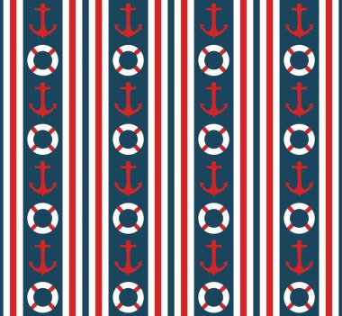 Çapa ve hayat şamandıralar deniz arka plan renkli vintage retro tasarımı ile kesintisiz deniz dikey şeritler tasarlamak vektör