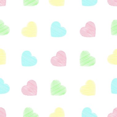 Sorunsuz kalpler çizilmiş kroki tarzı pastel renkli vektör aşk ve romantizm Tasarım renkli arka plan Sevgililer günü için uygun el