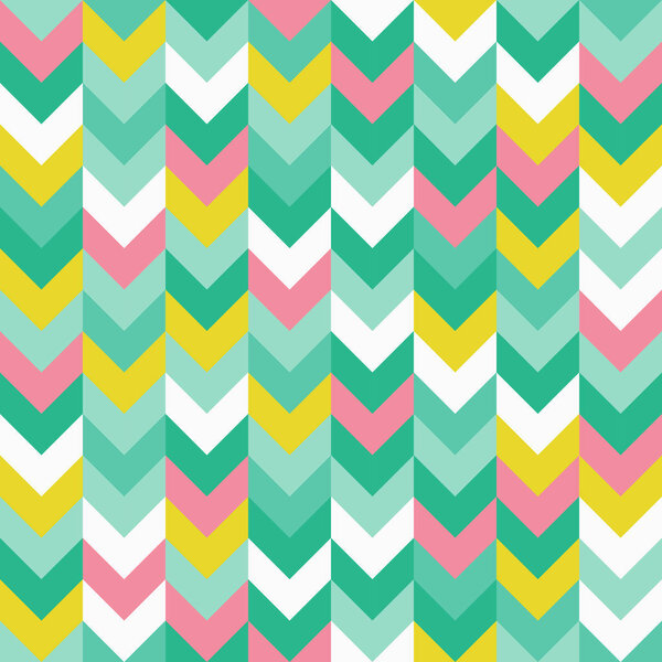 Chevron pattern seamless vector arrows geometric design in mixed order colorful white pink light blue teal turquoise green yellow