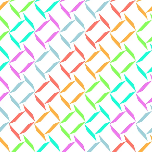 Бесшовный абстрактный геометрический векторный рисунок фона с красочным прямоугольником, смотрящим на фигуры из алмазных кристаллических объектов оранжево-зеленый аква-синий горячий розовый фиолетовый — стоковый вектор