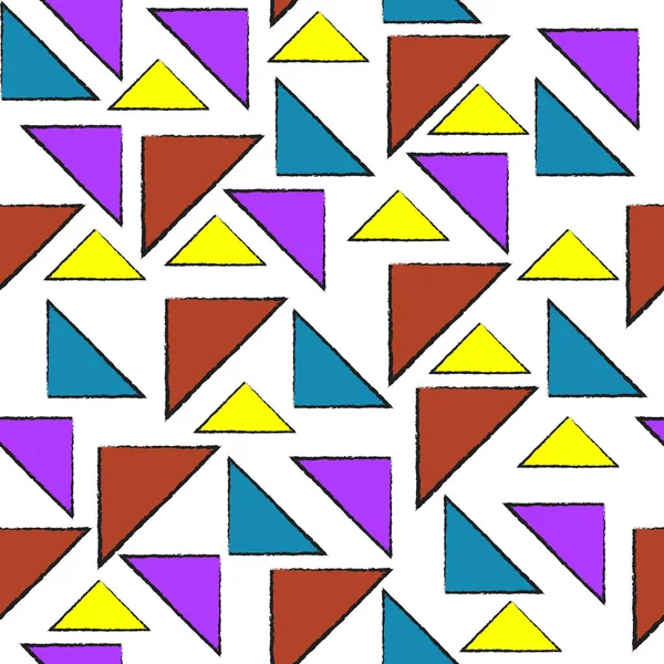 Бесшовный геометрический вектор шаблона абстрактный фон с черным контуром красочные треугольные формы винтажный ретро-дизайн — стоковый вектор