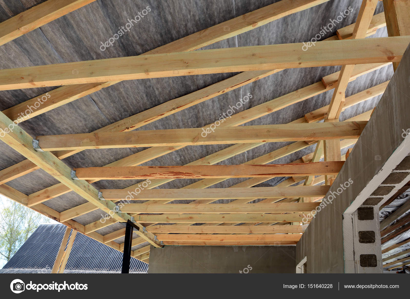 Wooden Roof Construction House Building Installation Of