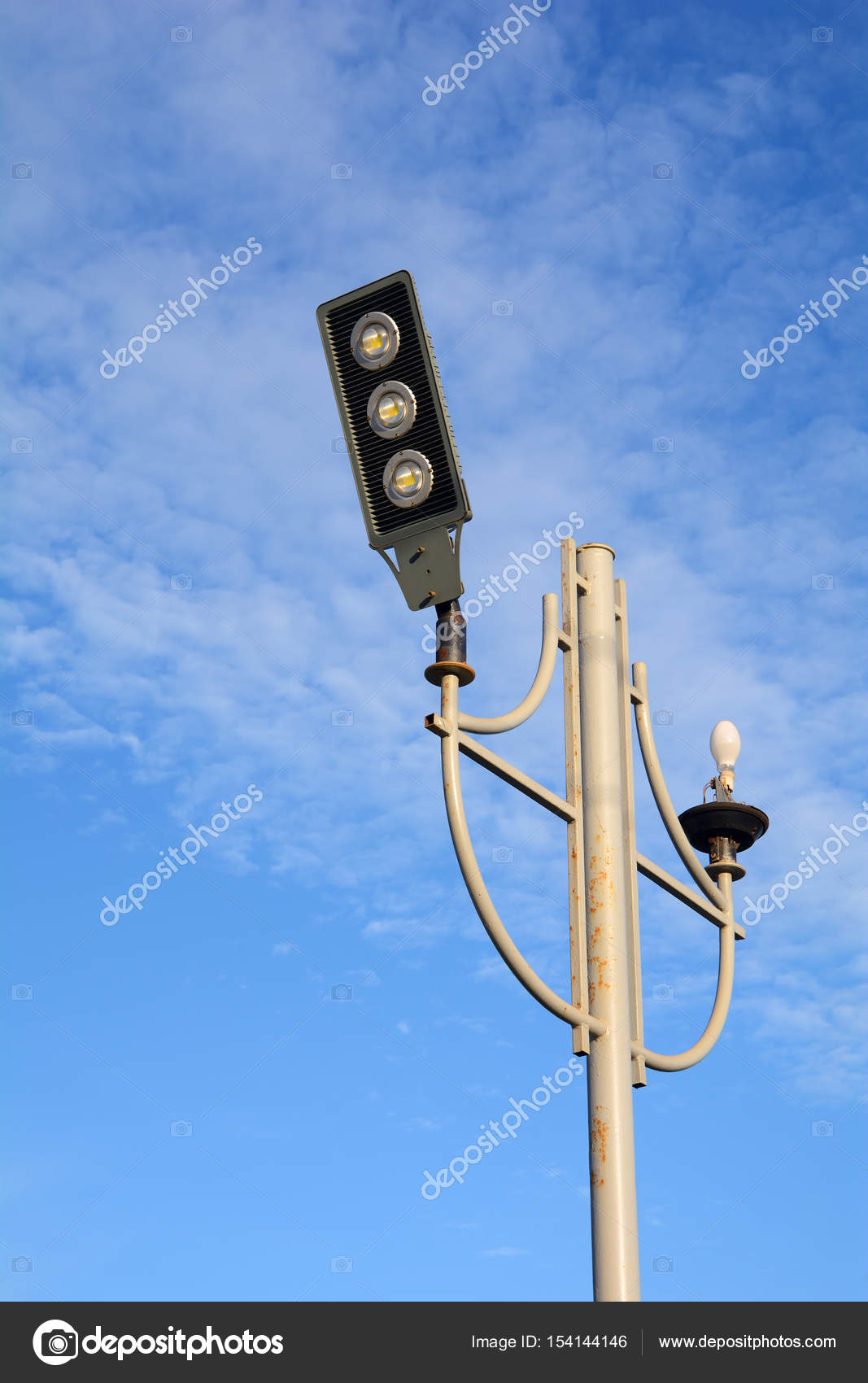 LED spotlight. Lamp post closeup. Modern Lighting Technology — Stock