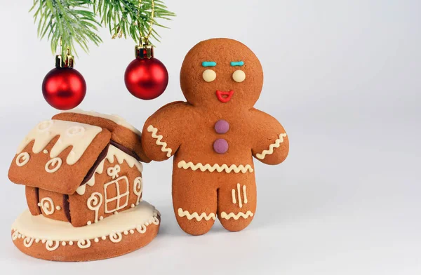 Gingerbread Man House White Background Christmas New Year Composition Christmas — Stock Photo, Image