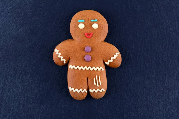 Gingerbread Man Dark Background Christmas New Year Composition Christmas Card — Stock Photo, Image