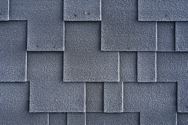 Asphalt Dachbitumenschindeln Mit Frost Bedeckt — Stockfoto