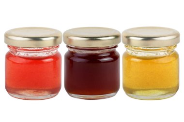 çok renkli sıkışmaları ve beyaz arka plan üzerinde izole bal 3 kutu.