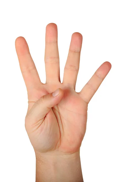 Gesto mano masculina con cuatro dedos — Foto de Stock