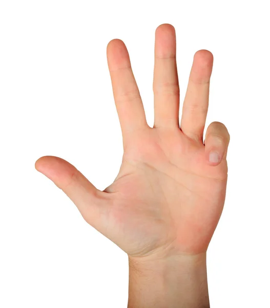 Gesto mano masculina con cuatro dedos Fotos de stock libres de derechos