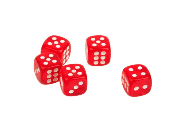 Group of five red dices on white background — Stock Photo, Image
