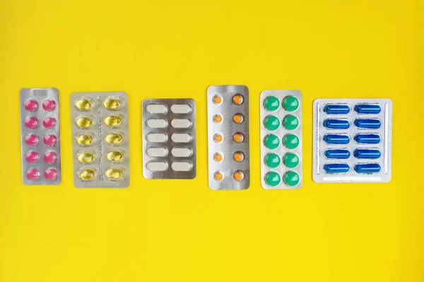 Group of pharmaceutical medication and medicine pills in packs — Stock Photo, Image