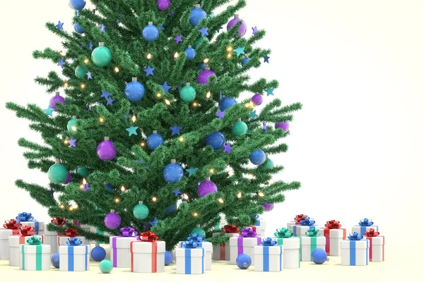 Julgran med gåvor — Stockfoto