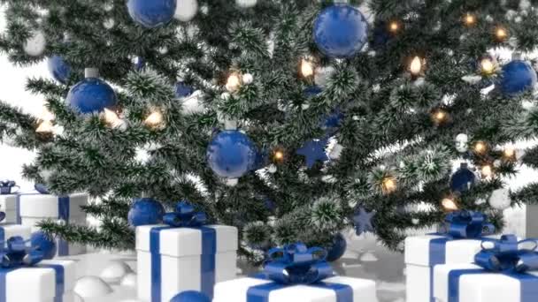 Kerstboom met kerst geschenkdozen — Stockvideo
