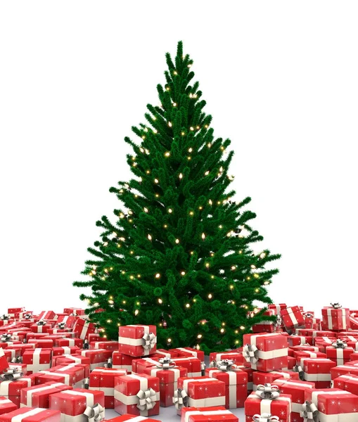 Árvore de natal com caixas de presente — Fotografia de Stock