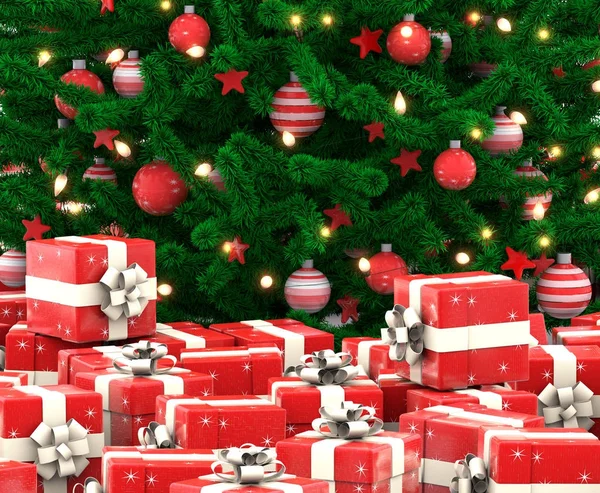有礼品盒的圣诞树 — 图库照片