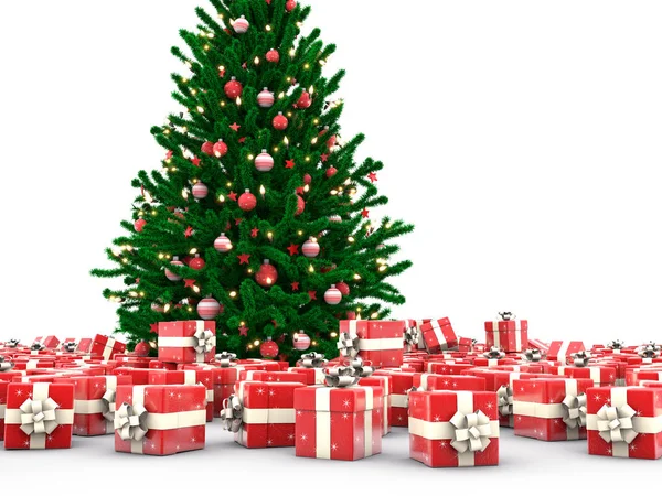 Νέο έτος δέντρο με κουτιά δώρων Φωτογραφία Αρχείου