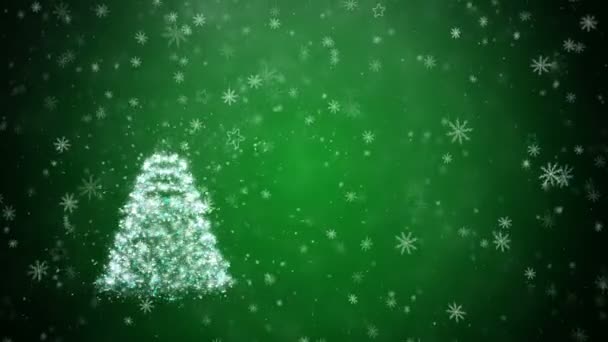 Crescente Albero Capodanno Con Fiocchi Neve Cadenti Stelle — Video Stock