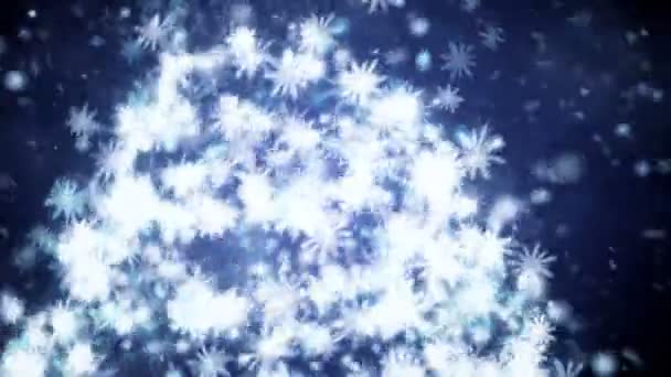 雪の結晶 冬のクリスマスの背景と成長する新年の木 — ストック動画