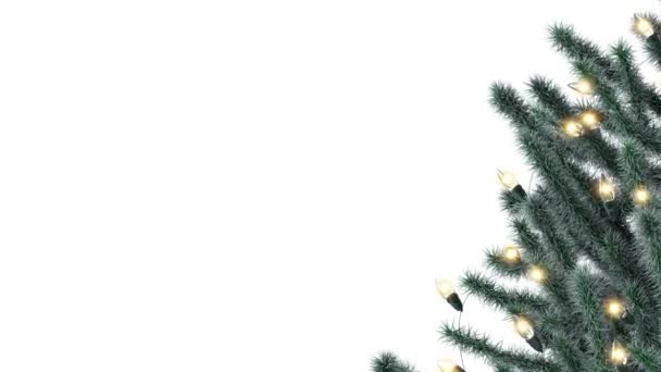 Διακοσμημένο Γιρλάντες Πρωτοχρονιάτικο Δέντρο Απομονωμένο Λευκό Φόντο — Αρχείο Βίντεο