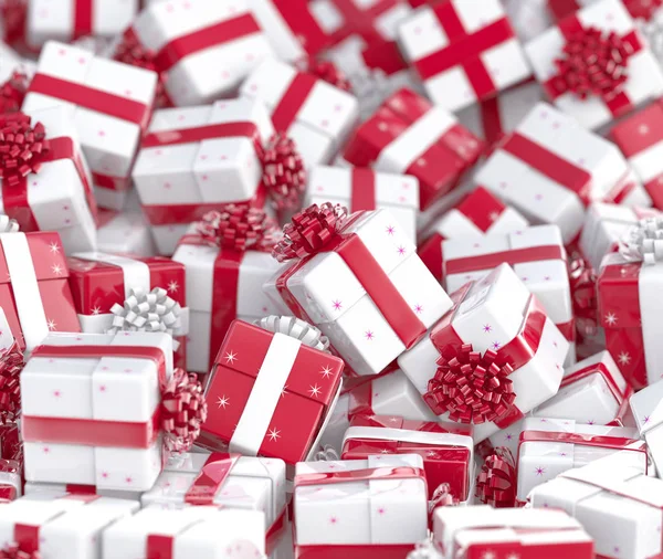 Christmas Gift Boxes Bows Ribbons Festive Background — Stockfoto