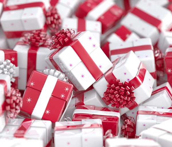 Vánoční Dárkové Krabice Mašlemi Mašlemi Slavnostní Pozadí — Stock fotografie