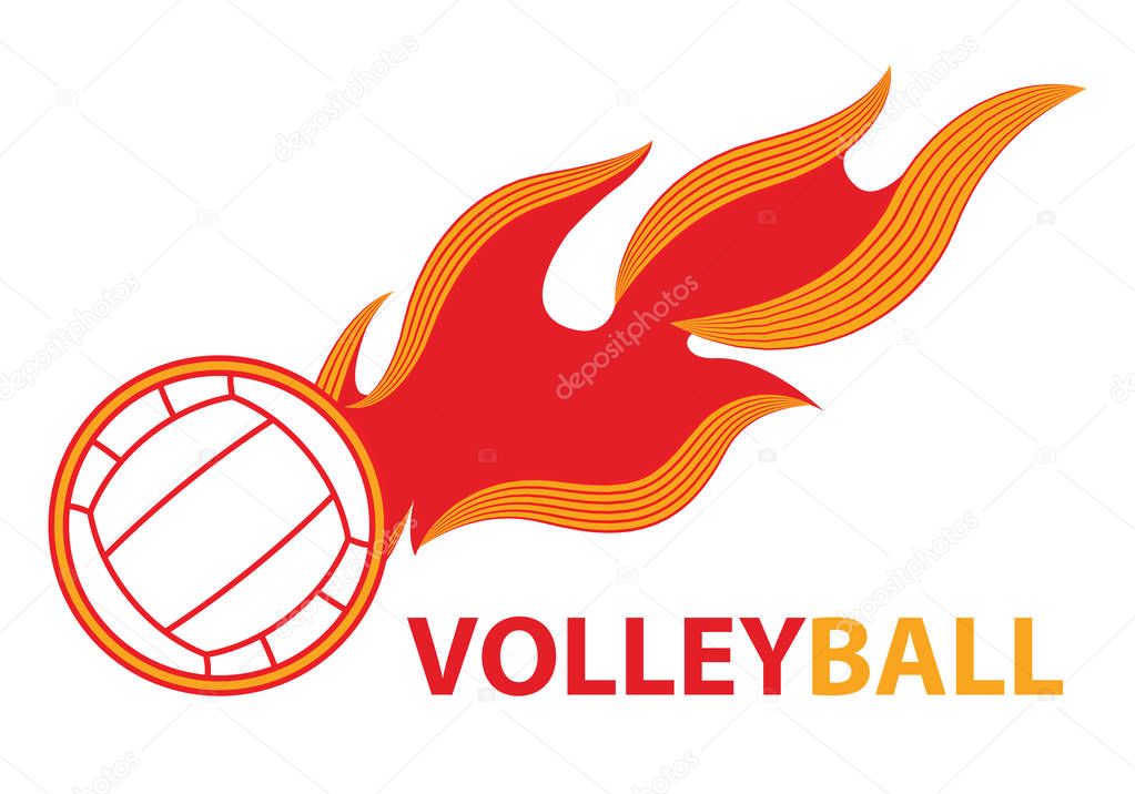 Fire volleyball. Flame ball. logo game sport team. vector illustration.