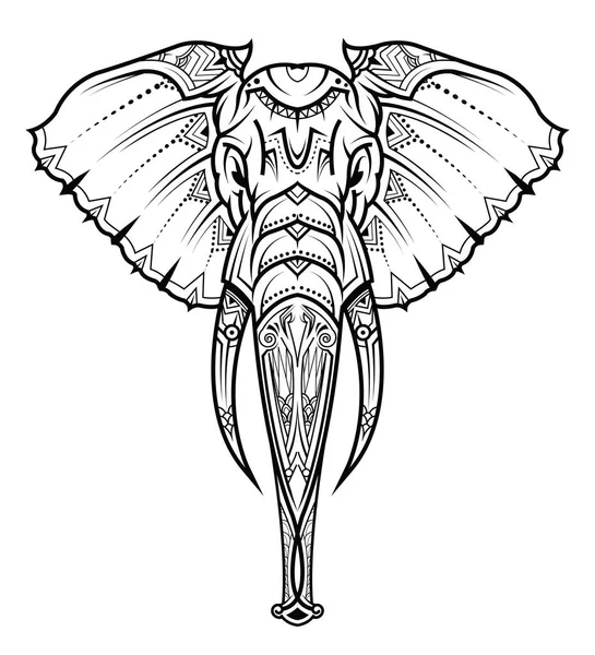 Cabeza de elefante en el ornamento. Ilustración vectorial . — Archivo Imágenes Vectoriales