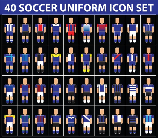 40 fútbol fútbol azul uniforme icono conjunto — Archivo Imágenes Vectoriales