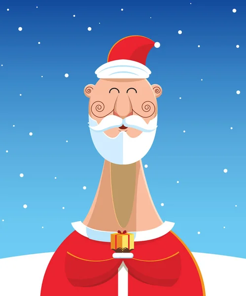 Santa Claus with gift over snow landscape background. — Stock Vector