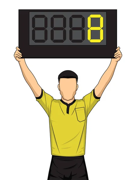 Arbitre de football montre plus de temps, les joueurs de football changent . — Image vectorielle