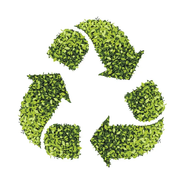 Recycle symbol with leaf texture isolated on white background. V — Stock Vector