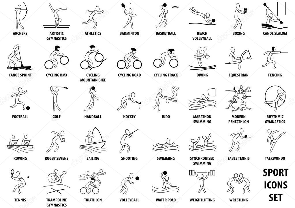 Summer sport icons set, vector pictograms for web, print and other projects.