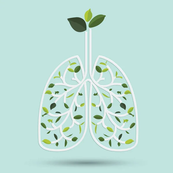 Lungs with Green leaf. Gray outline vector illustration — Stock Vector