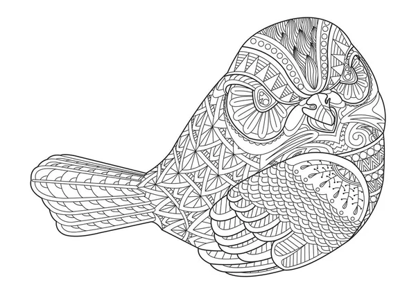 Ritning zentangle fågel för färgning sida, shirt design effekt, l — Stock vektor