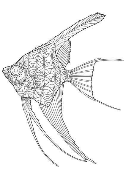 손으로 그린 천사 생선 페이지를 색칠 — 스톡 벡터