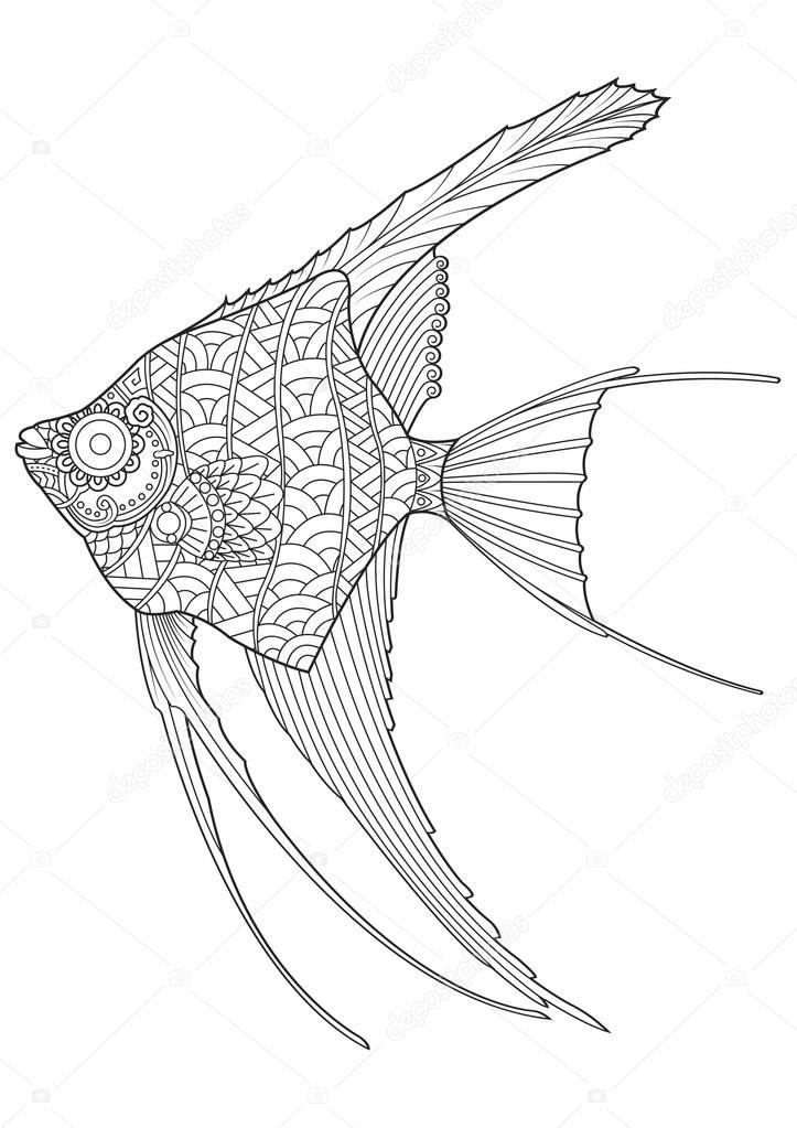 Hand drawn Angel fish coloring page