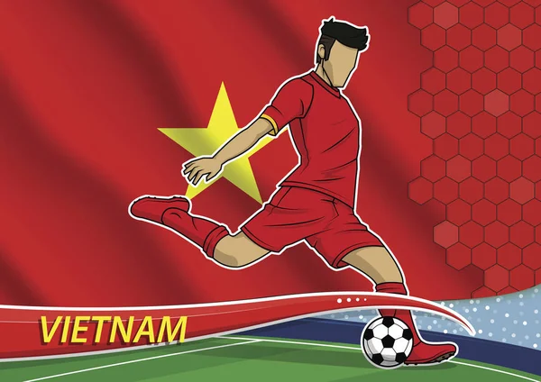 Voetbal teamspeler in uniform met nationale vlag van vietnam — Stockvector