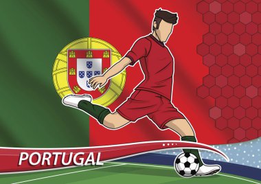 Futbol Takımı oyuncusu Portekiz Devlet ulusal bayrakla üniformalı