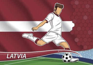Futbol Takımı oyuncusu Letonya Devlet ulusal bayrakla üniformalı