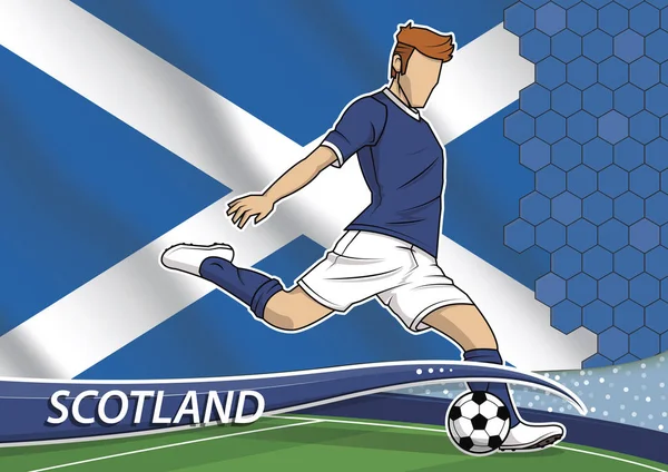 Jogador da equipe de futebol em uniforme com bandeira nacional do estado da Escócia — Vetor de Stock