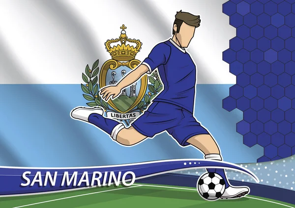 Joueur de l'équipe de football en uniforme avec le drapeau national de l'État de San Marino — Image vectorielle