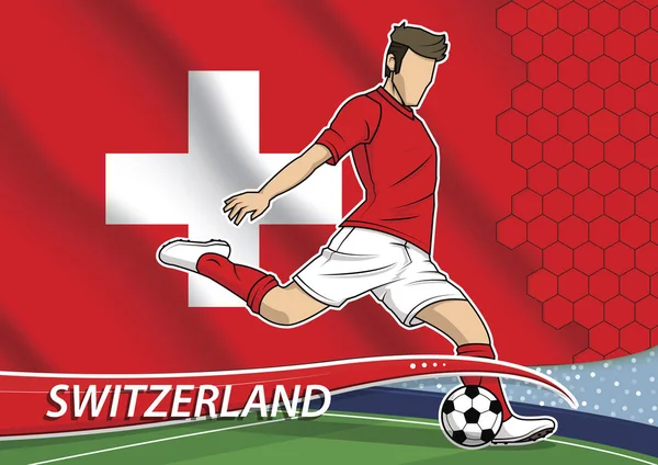 Joueur de l'équipe de football en uniforme avec le drapeau national de l'État de Suisse — Image vectorielle